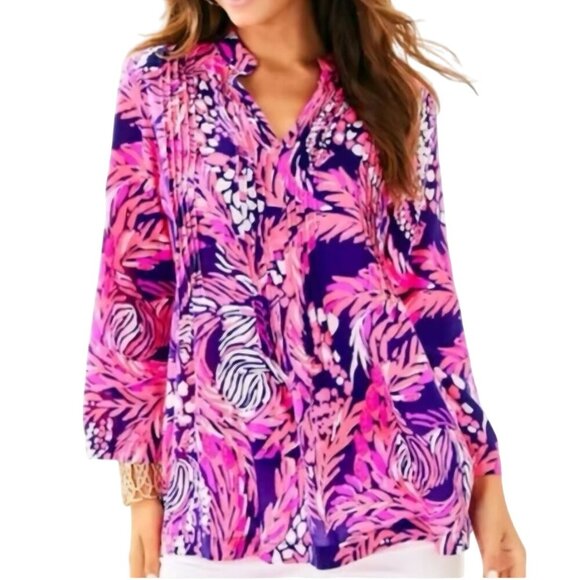 Lilly Pulitzer Sarasota Tunic Top Bright Navy A Jungle In Here Size M - Picture 1 of 10
